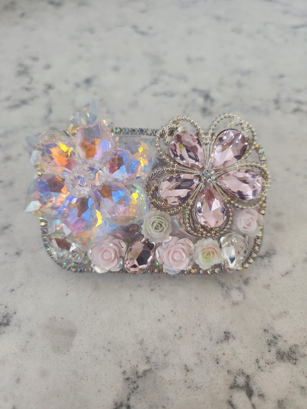 Pink Crystal Floral Phone Clip